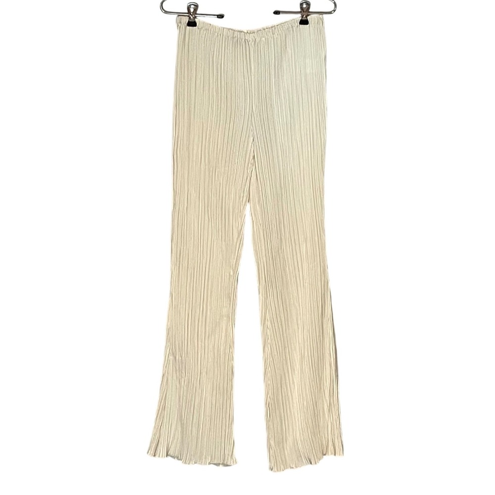House of Harlow 1960 Ivory Plisse Pleated High Waist Flare Pants Cream Small NWT